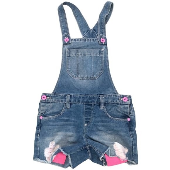 Squeeze Girls Denim Overall Shorts Size 10 Blue Distressed Jean Bib Shortalls - Picture 2 of 6